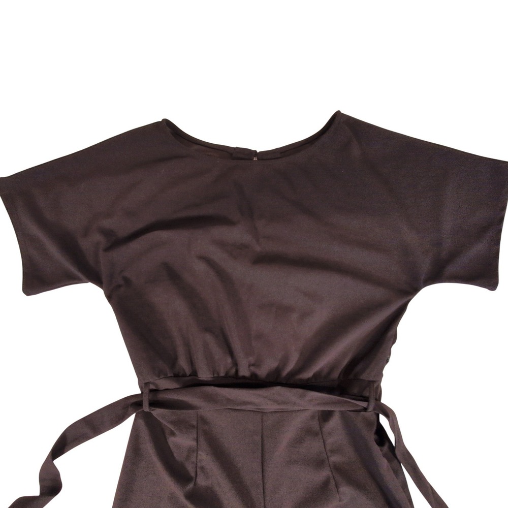 Women Short Sleeve Wide Leg Jumpsuit Charcoal Black XL Belted Stretch - Picture 2 of 10